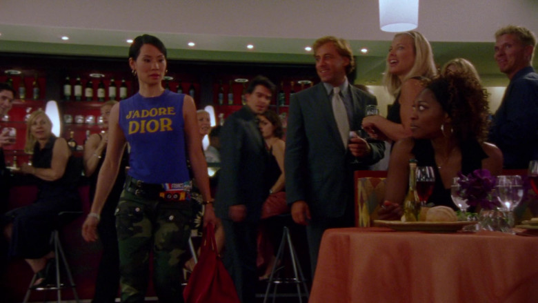 Christian Dior J'Adore Dior Blue T-Shirt Worn by Lucy Liu in Sex and the City S04E11 TV Show (1)
