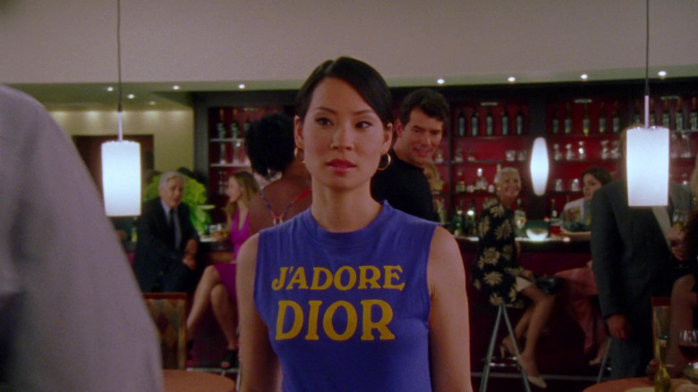 Christian Dior J'Adore Dior Blue T-Shirt Worn by Lucy Liu in Sex and the City S04E11 TV Show (2)