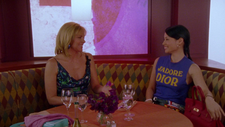 Christian Dior J'Adore Dior Blue T-Shirt Worn by Lucy Liu in Sex and the City S04E11 TV Show (3)