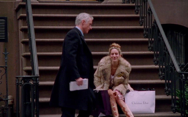 Christian Dior Shopping Bag Held by Sarah Jessica Parker as Carrie Bradshaw in Sex and the City S03E01 TV Show 2000 (1)