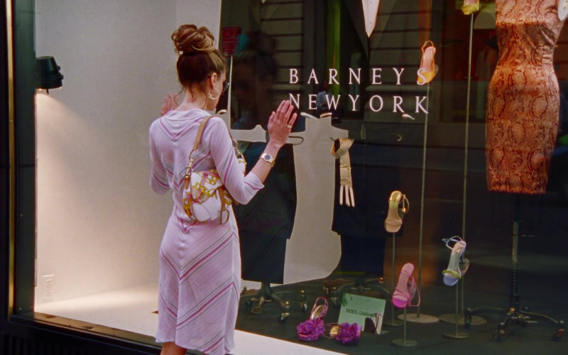 Dior Handbag of Sarah Jessica Parker as Carrie Bradshaw, Barneys New York Store and Dolce & Gabbana Women’s Shoes in Sex and the City S03E07 Drama Queens (2000)
