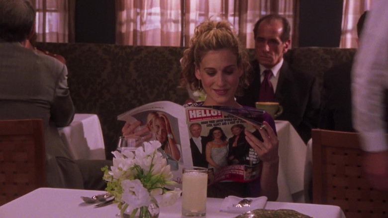 Hello! Magazine Held by Carrie Bradshaw (Sarah Jessica Parker) in Sex and the City S05E05 Plus One is the Loneliest Number (2002)