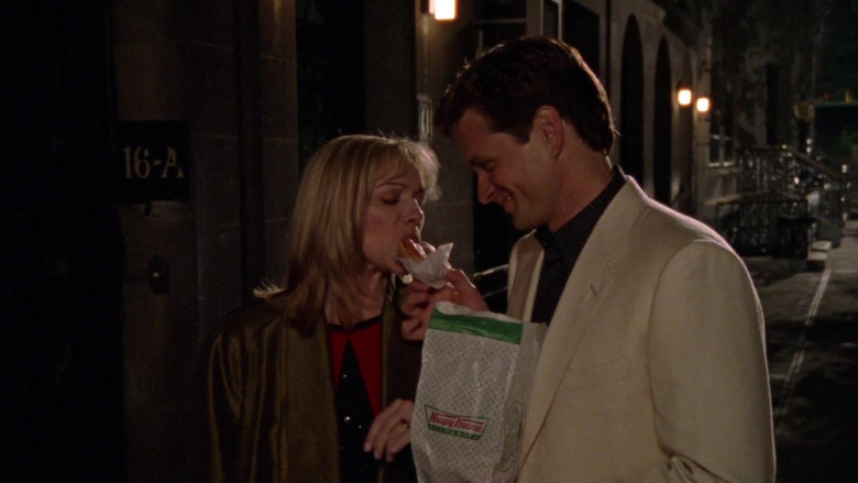 Krispy Kreme Doughnuts Enjoyed by Kim Cattrall as Samantha Jones in Sex and the City S01E12 Oh Come All Ye Faithful (1998)