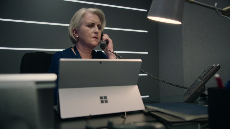 Microsoft Surface Tablet of Actress Sylvestra Le Touzel as Christine Cranfield in Intelligence S02E05 TV Show 2021 (1)