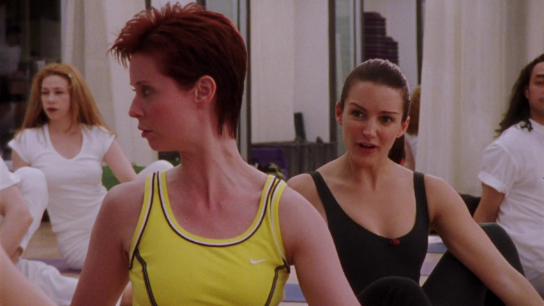 Nike Yellow Crop Top Worn by Cynthia Nixon as Miranda Hobbes in Sex and the City S02E14 The Fuck Buddy (1999)