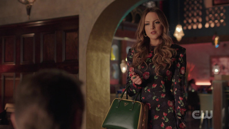 Prada Green Handbag of Elizabeth Gillies as Fallon Carrington in Dynasty S04E07 The Birthday Party (2021)