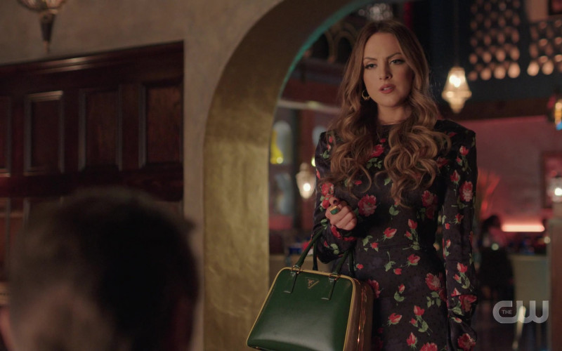 Prada Green Handbag of Elizabeth Gillies as Fallon Carrington in Dynasty S04E07 The Birthday Party (2021)
