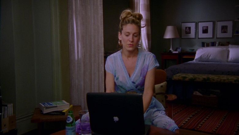 S.Pellegrino Sparkling Water and Apple Powerbook Laptop of Sarah Jessica Parker as Carrie Bradshaw in Sex and the City S03E07 Drama Queens (2000)