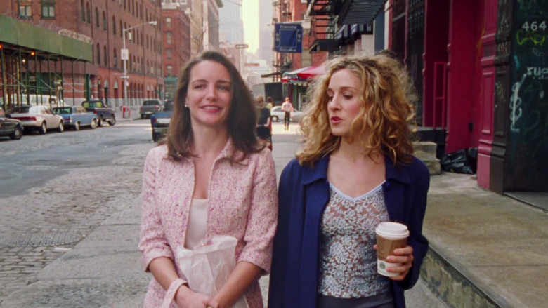 Starbucks Coffee Enjoyed by Sarah Jessica Parker as Carrie Bradshaw in Sex and the City S01E08 Three's a Crowd (1998)