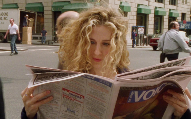 The Village Voice Newspaper Held by Sarah Jessica Parker as Carrie Bradshaw in Sex and the City S01E08 Three’s a Crowd (1