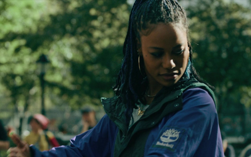 Timberland Jacket of Taylour Paige as Eleanor in Boogie (2021)