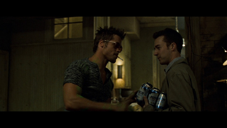 Busch beer cans held by Edward Norton as the Narrator in Fight Club (1999)