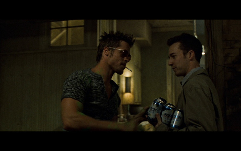Busch beer cans held by Edward Norton as the Narrator in Fight Club (1999)