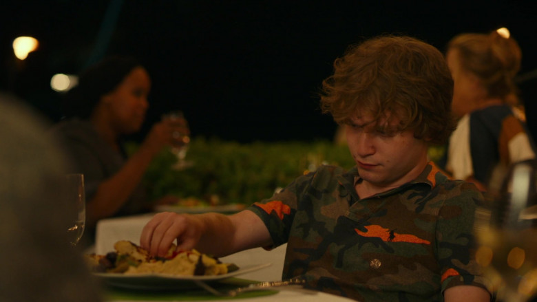 Ralph Lauren Camo Print Polo Shirt Worn by Fred Hechinger as Quinn Mossbacher in The White Lotus S01E02 New Day (2021)