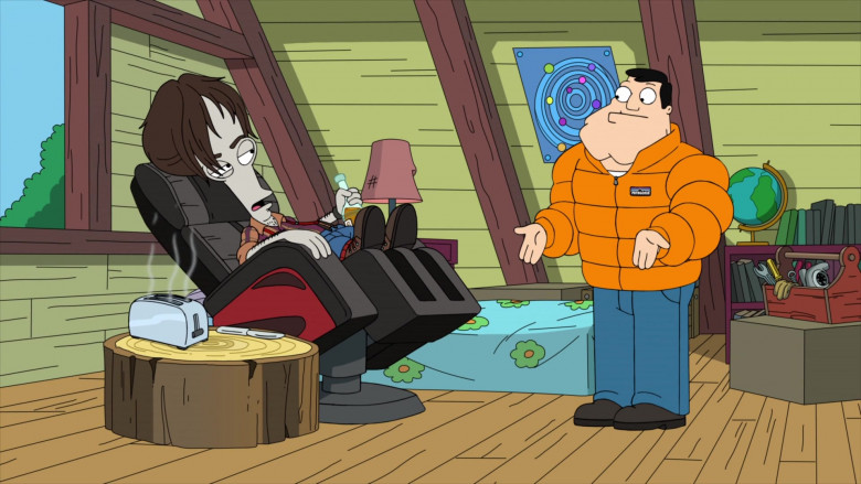 Stan Smith, Roger Wears Patagonia Men's Orange Puffer Jacket in American Dad! adult animated sitcom (1)