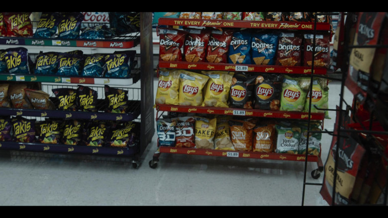 Barcel Artisan Style Diablo Chips, Takis, Coors, Doritos, Lay's, Sunchips, Jack Link's in American Horror Story Double Feature S10E02 Pale (2021)