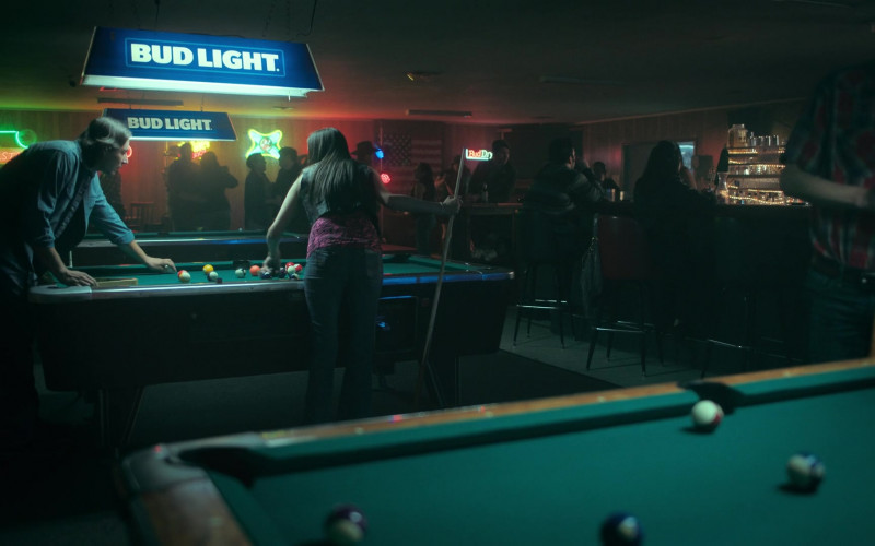 Bud Light Beer Pool Table Light in Reservation Dogs S01E04 What About Your Dad (2021)