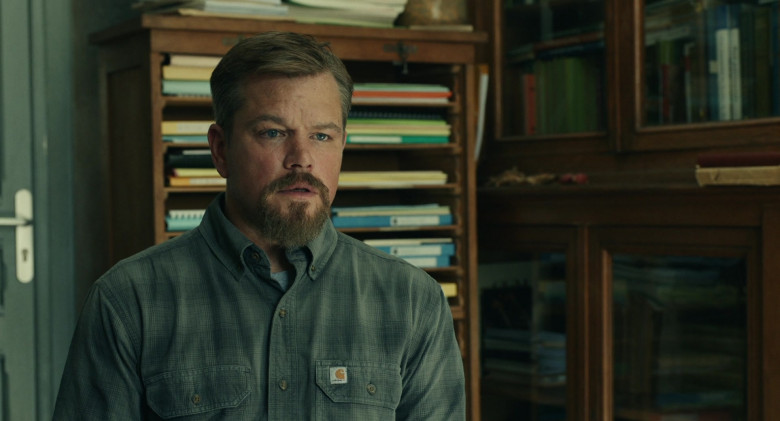 Carhartt Faded Check Flannel Shirt of Matt Damon as Bill Baker in Stillwater Movie (2)