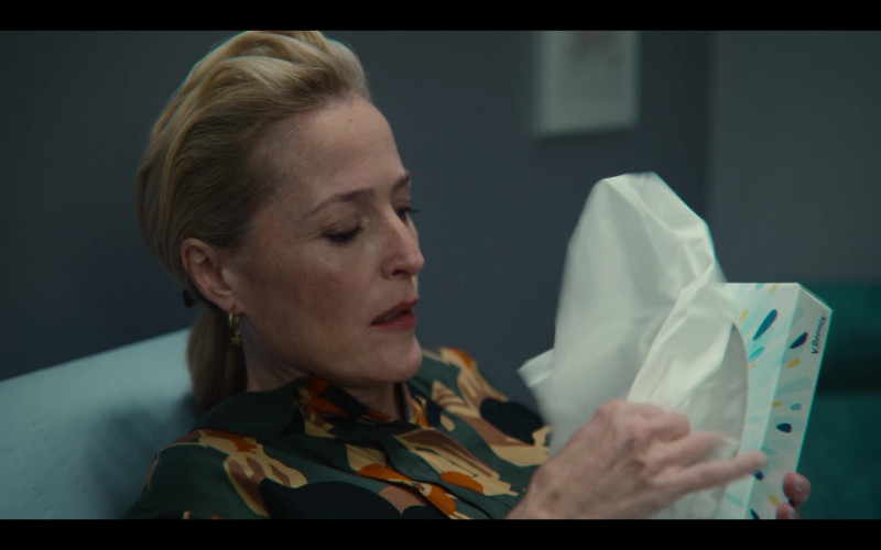 Kleenex Tissue Box Held by Gillian Anderson as Jean Milburn in Sex Education S03E05 TV Show (2)