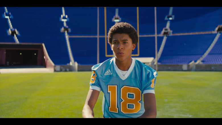 Adidas Football Blue Jersey of Jaden Michael as Young Colin Kaepernick in Colin in Black & White S01E06 Dear Colin (2021)