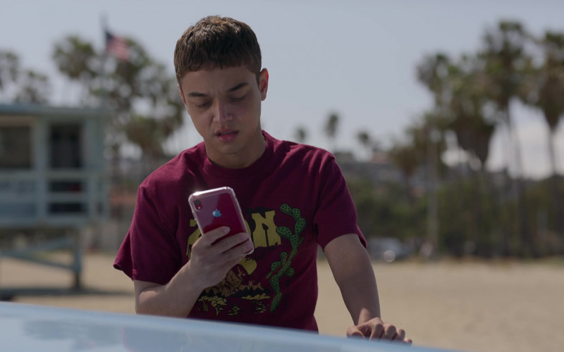 Apple iPhone Red Smartphone Held by Jason Genao as Ruby Martinez in On My Block S04E08 Chapter Thirty-Six (2021)