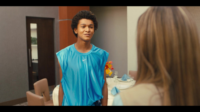 Nike Blue Tank Top of Jaden Michael as Young Colin Kaepernick in Colin in Black & White S01E03 Road Trip (2021)