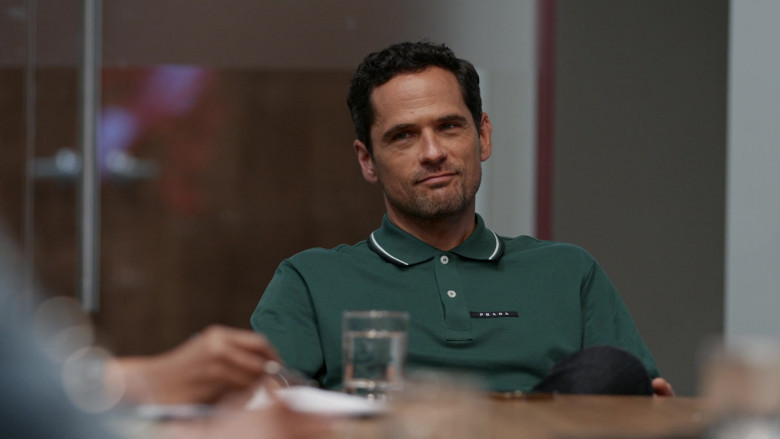 Prada Men’s Green Shirt of Scott Daniel Johnson as AGM Exec in Queens S01E02 Heart of Queens (2021)
