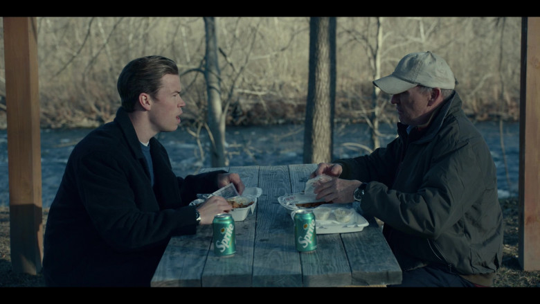 Sprite Soda Drinks Enjoyed by Will Poulter as Billy Cutler and Michael Keaton as Dr. Samuel Finnix in Dopesick S01E03 The 5th Vital Sign (2021)