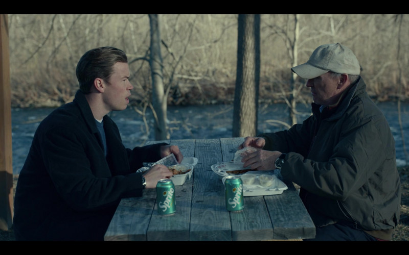 Sprite Soda Drinks Enjoyed by Will Poulter as Billy Cutler and Michael Keaton as Dr. Samuel Finnix in Dopesick S01E03 The 5th Vital Sign (2021)