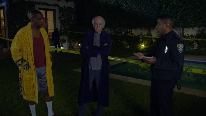 Versace Men’s Bathrobe of J.B. Smoove as Leon Black in Curb Your Enthusiasm S11E01 The Five-Foot Fence (2021)