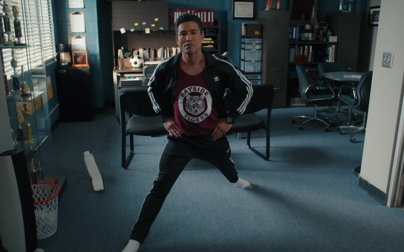 Adidas Black Tracksuit of Mario Lopez as A.C. Slater in Saved by the Bell S02E02 The Mac Tapes (2021)