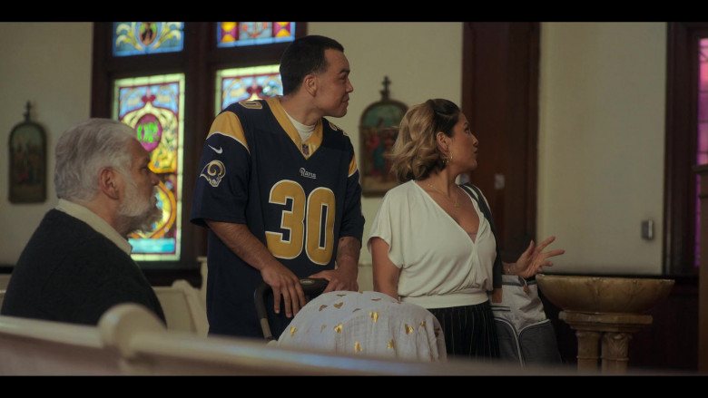 Nike x Los Angeles Rams American Football Team Jersey in Gentefied S02E01 Welcome Home, Pop (2021)