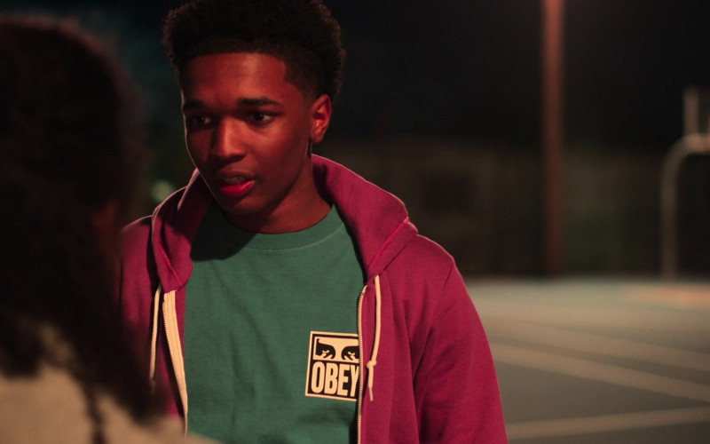 Obey Green Tee of Isaiah R. Hill as Jace in Swagger S01E04 "We Good?" (2021)
