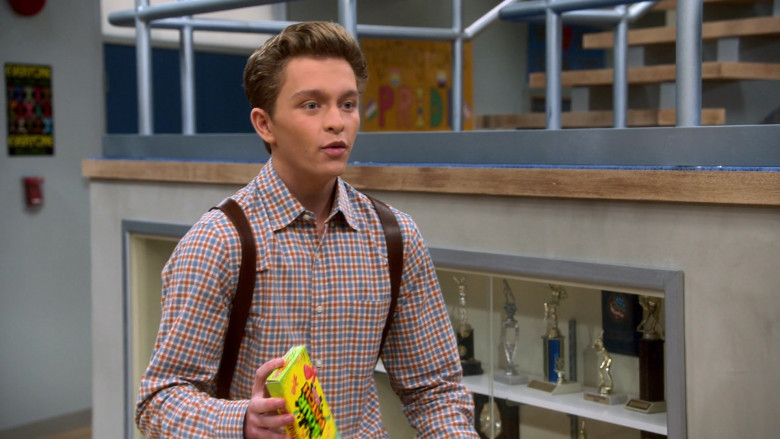Sour Patch Kids Soft Candy Held by Gavin Lewis as Luke Burrows in Head of the Class S01E06 All We Do Is Win (2021)