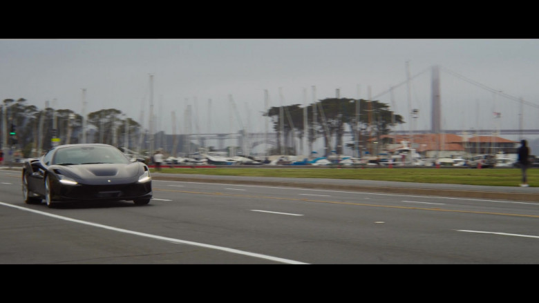 Ferrari F8 Tributo Black Sports Car in A California Christmas City Lights Movie (2)