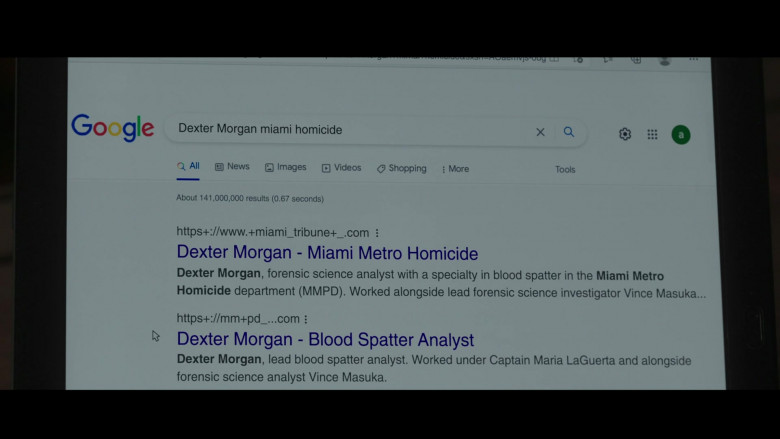 Google Website in Dexter New Blood S01E08 Big Game (2021)