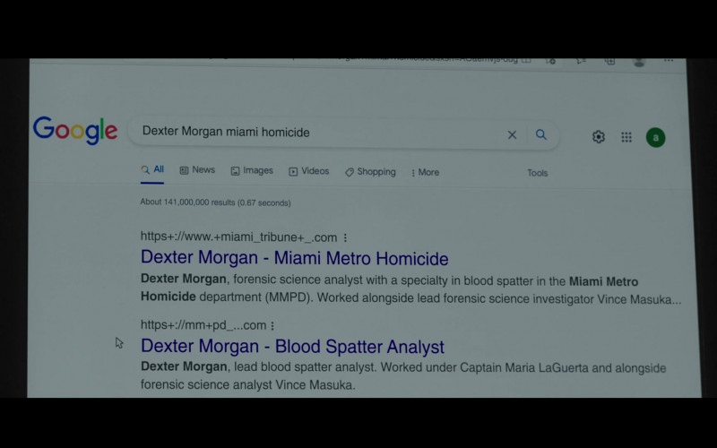 Google Website in Dexter New Blood S01E08 Big Game (2021)