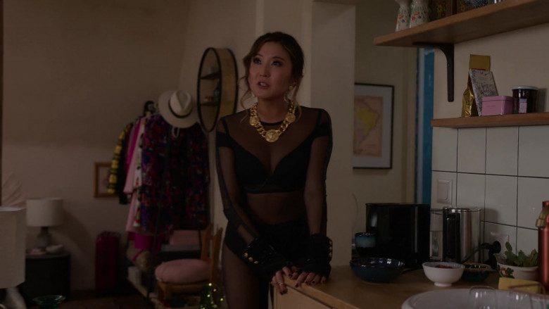 Versace Medusa Necklace of Ashley Park as Mindy Chen in Emily in Paris S02E04 Jules and Em (1)