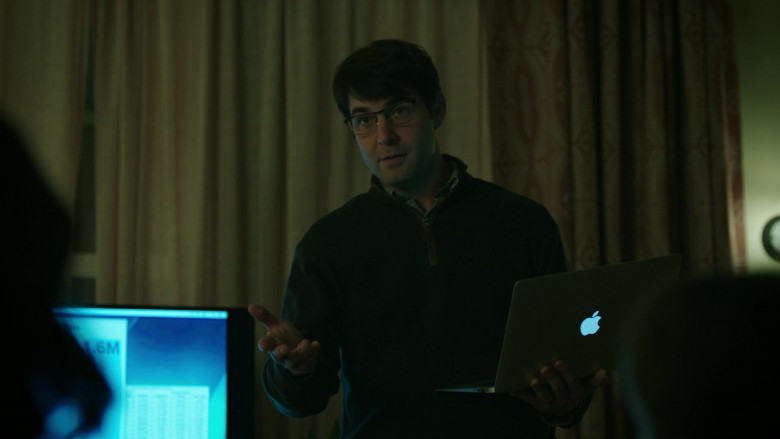 Apple MacBook Air Laptop Computer Held by James Wolk as Joe Kimbreau in Ordinary Joe S01E12 Whiteout (2022)