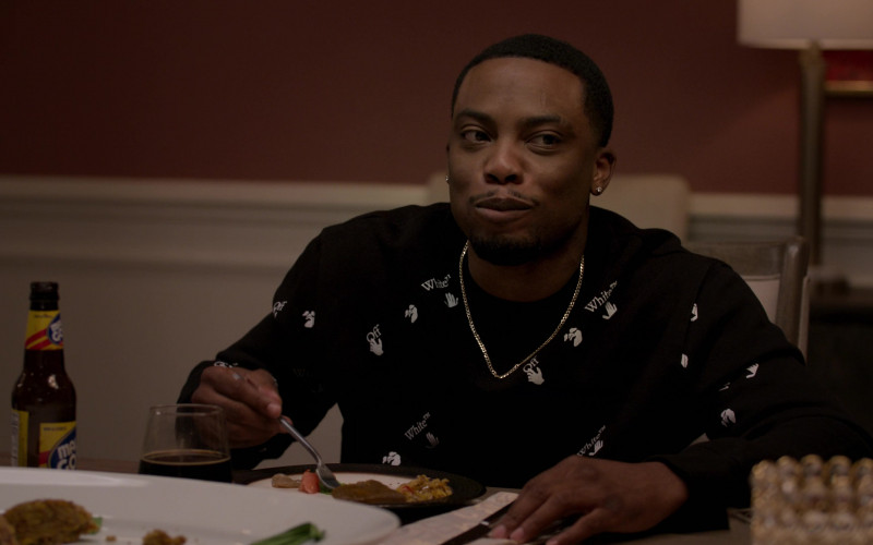 Off White Sweatshirt Worn by Woody McClain as Cane Tejada in Power Book II Ghost S02E06 What’s Free (2022)