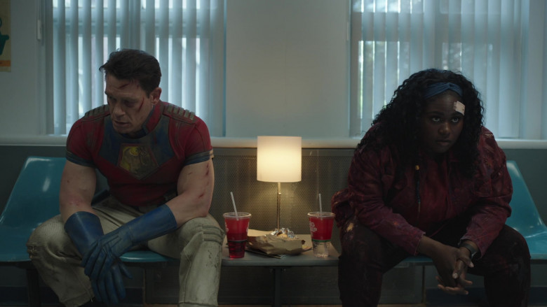 7-Eleven Big Gulp Drinks of John Cena as Christopher Smith and Danielle Brooks as Leota Adebayo in Peacemaker S01E08 It's Cow or Never (2022)