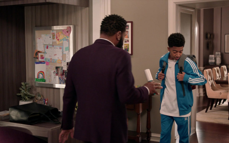 Adidas Blue Tracksuit and White Tee of Miles Brown as Jack Johnson in Black-ish S08E05 Ashy to Classy (2022)