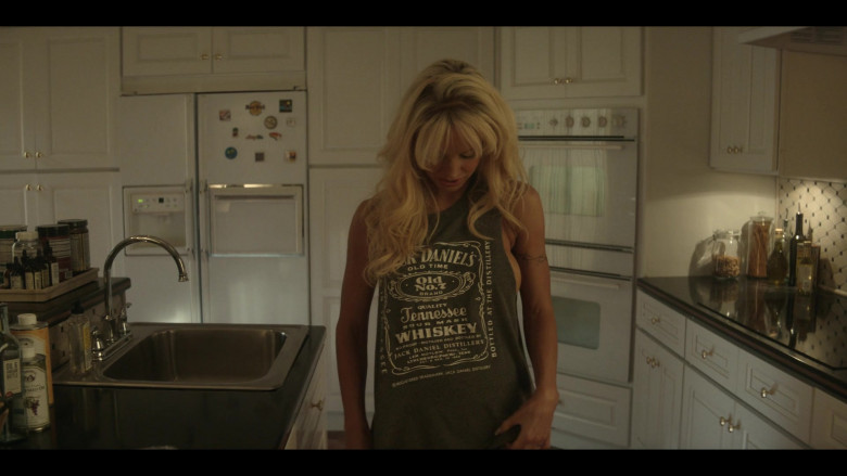 Jack Daniel’s Old No.7 Tennessee Whiskey Tank Tee of Lily James as Pamela Anderson in Pam & Tommy S01E01 TV Show (2)