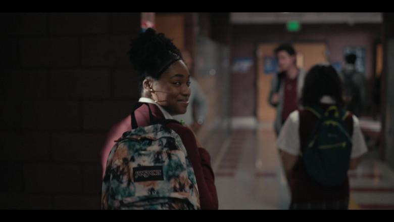 JanSport Tie Dye Print Backpack of Simone Joy Jones as Lisa Wilkes in Bel-Air S01E02 Keep Ya Head Up (2022)