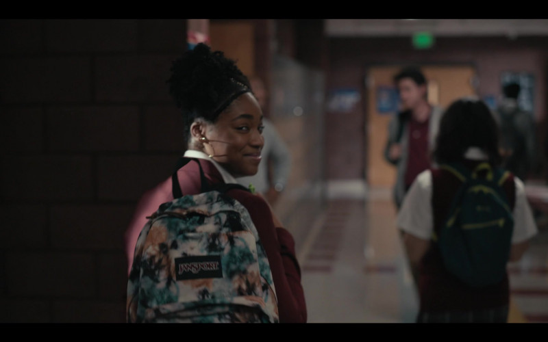 JanSport Tie Dye Print Backpack of Simone Joy Jones as Lisa Wilkes in Bel-Air S01E02 Keep Ya Head Up (2022)