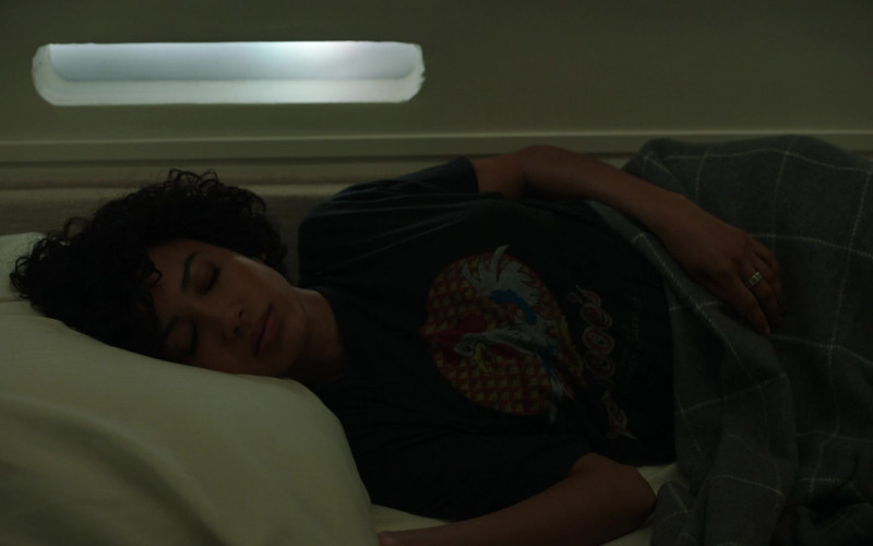 Roscoe’s House of Chicken ‘N Waffles Restaurant Chain T-Shirt Worn by Andy Allo as Nora Antony in Upload Season 2 Episode 7 (2022)