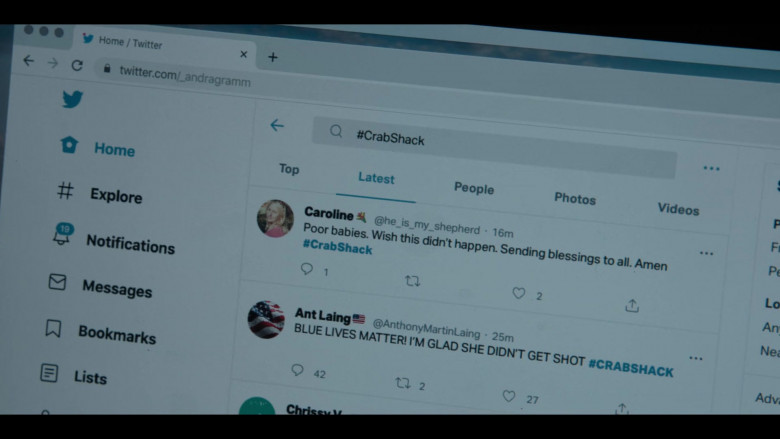 Twitter Social Network in Pieces of Her S01E01 (2022)