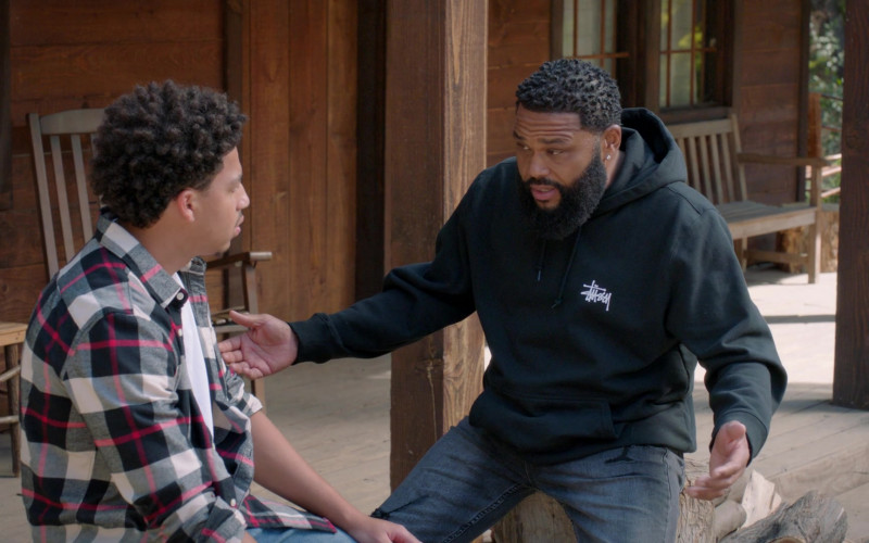 Stüssy Black Hoodie Worn by Anthony Anderson as Andre ‘Dre’ Johnson in Black-ish S08E12 If a Black Man Cries in the Woods… (4)