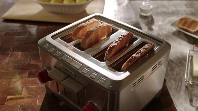 Wolf Gourmet 4-Slice Extra-Wide Slot Toaster with Shade Selector, Bagel and Defrost Settings, Red Knob, Stainless Steel in Dynasty S05E11 I'll Settle for a Prayer (2022)