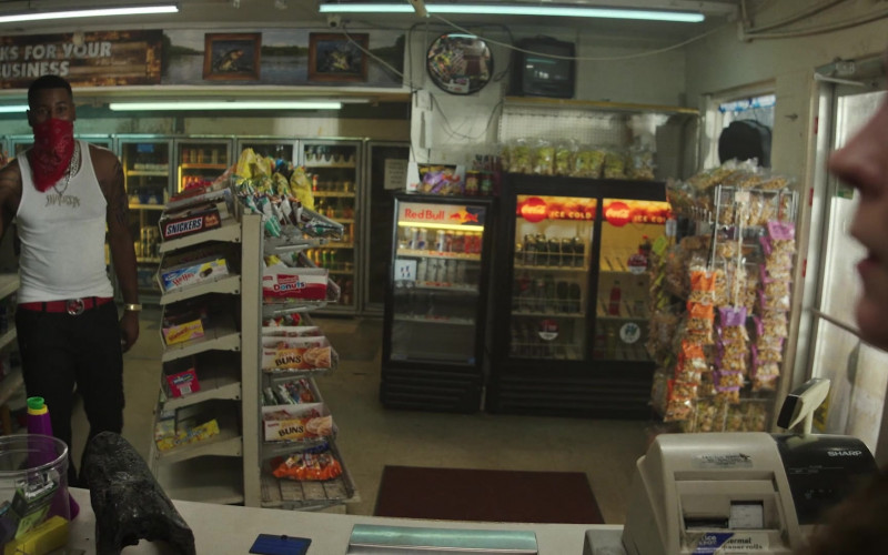 Snickers, Hostess HoHos, Starburst Candies, Little Debbie Sonuts and Honey Buns, Red Bull Energy Drink Refrigerator, Coca-Cola Soda Refrigerator in P-Valley S02E03 The Dirty Dozen (2022)